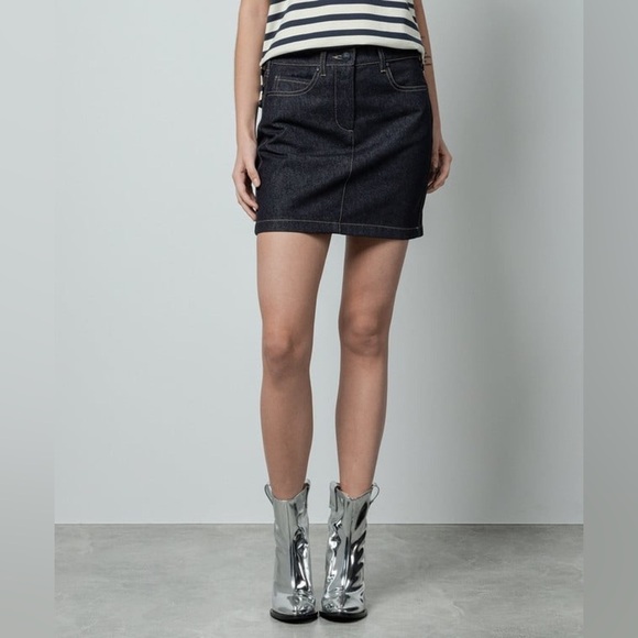 NWT MAX MARA Blue Giubba Denim Miniskirt with Logo Patch - Picture 15 of 16